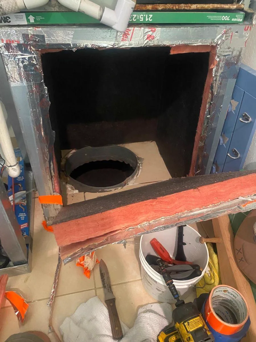 Air duct interior before professional cleaning