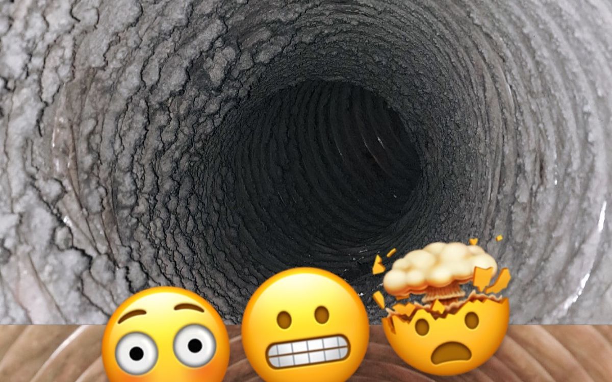 Air duct with thick buildup before cleaning